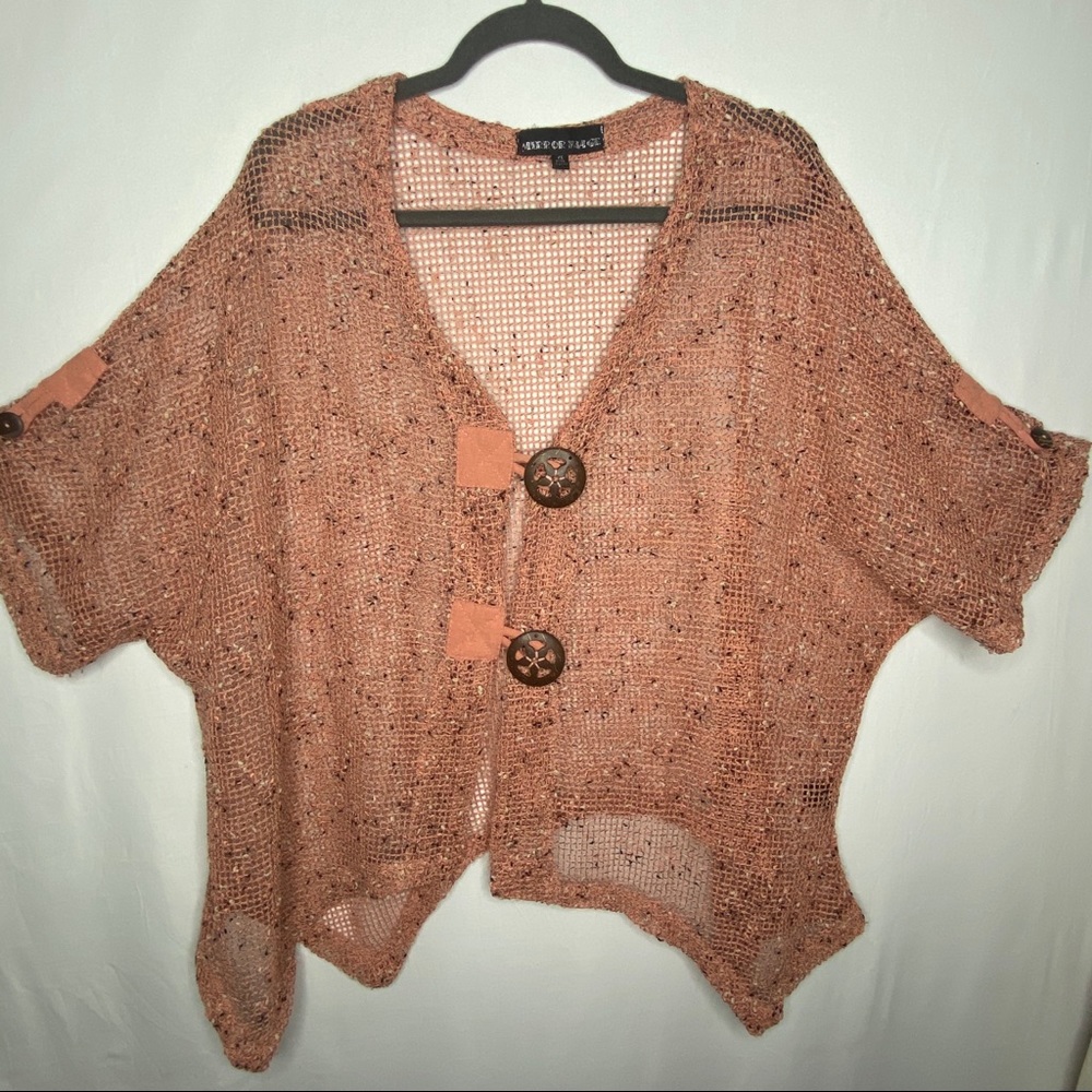 Mirror Image 2X Shark Bite Hem Open Knit Cardigan